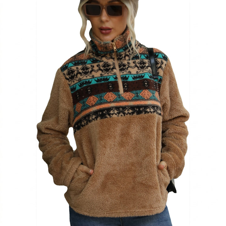 Women's Quarter Zip Sweater, Oversized Fuzzy Pullover