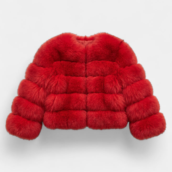 Women's Cropped Faux Fur Coat, Collarless Tiered Open Front