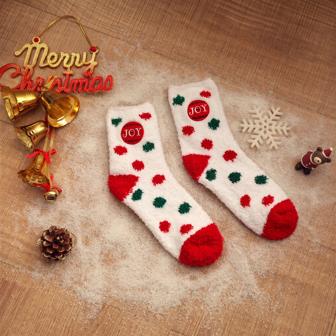 Embroidered Plush Christmas Socks 3 Pack, Unisex Fuzzy Festive Fun
