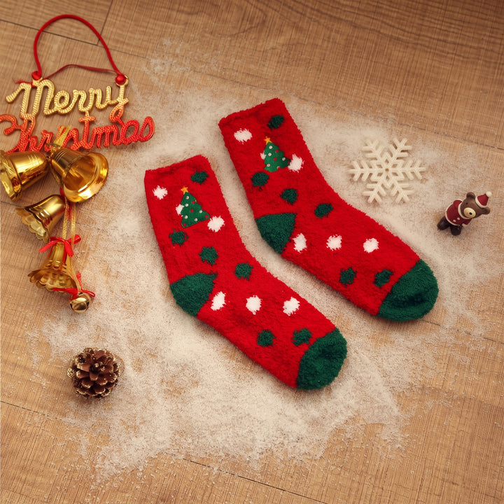 Embroidered Plush Christmas Socks 3 Pack, Unisex Fuzzy Festive Fun