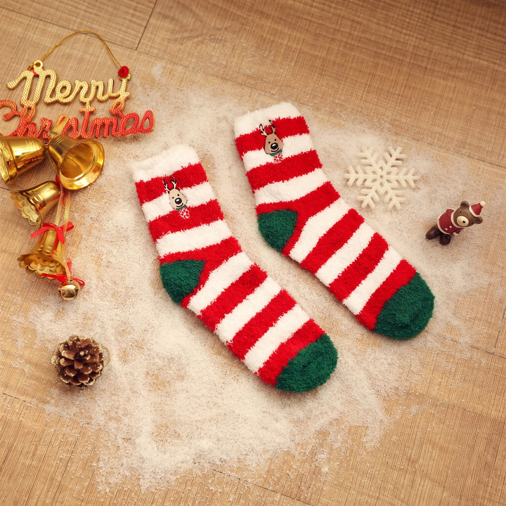 Embroidered Plush Christmas Socks 3 Pack, Unisex Fuzzy Festive Fun