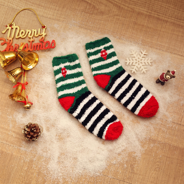 Embroidered Plush Christmas Socks 3 Pack, Unisex Fuzzy Festive Fun