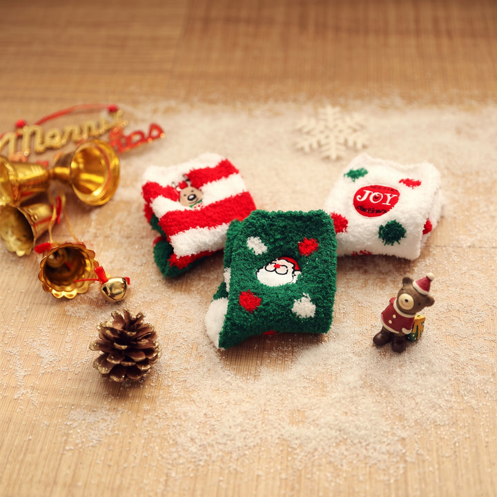 Embroidered Plush Christmas Socks 3 Pack, Unisex Fuzzy Festive Fun