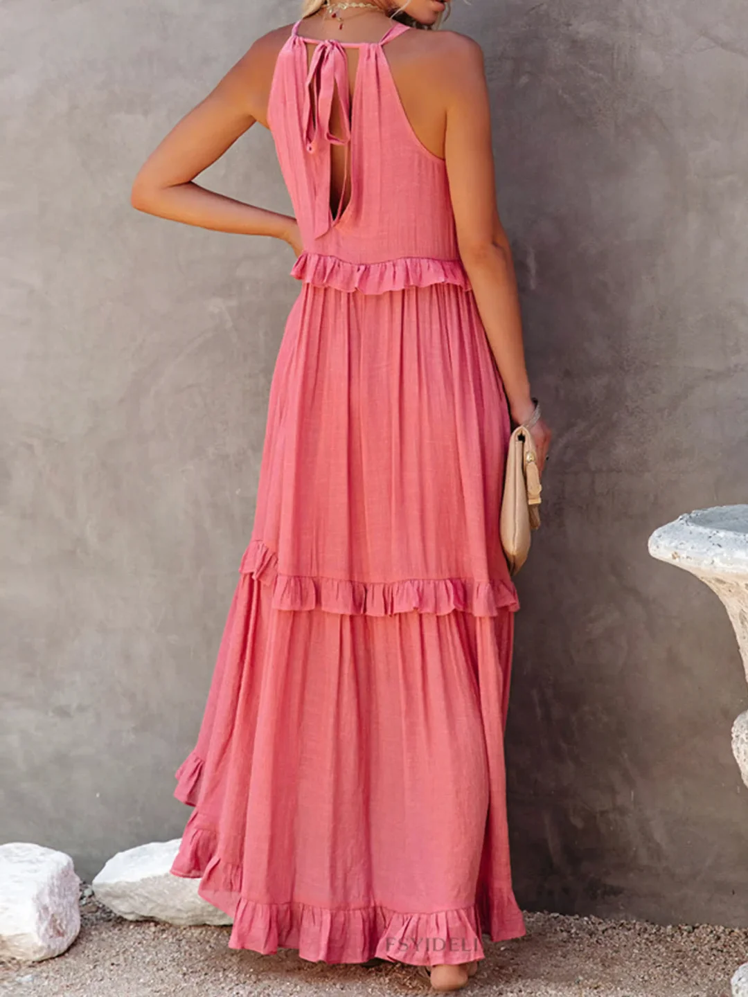 CHERRY | Tiered Ruffle Spaghetti Strap Maxi Sundress | Women's Summer Dress