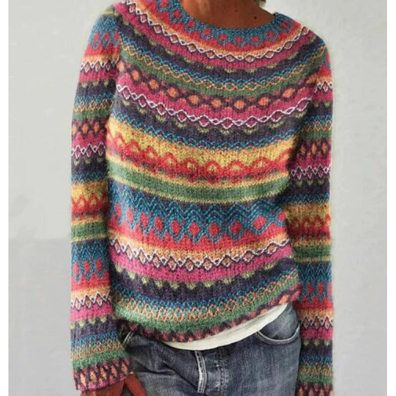 Women's Fair Isle Knit Sweater in pink multicolor