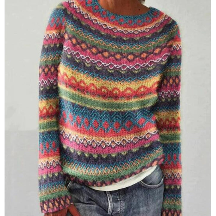 Women's Fair Isle Knit Sweater in pink multicolor