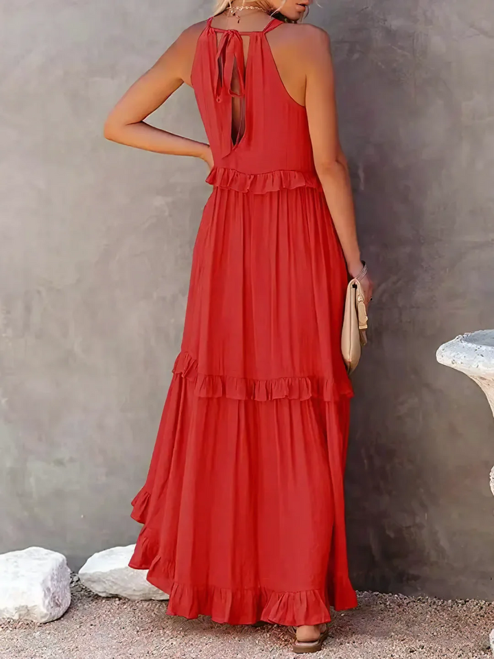 CHERRY | Tiered Ruffle Spaghetti Strap Maxi Sundress | Women's Summer Dress