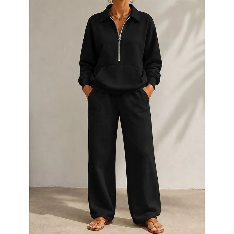 Women's Half-Zip Two-Piece Set in black