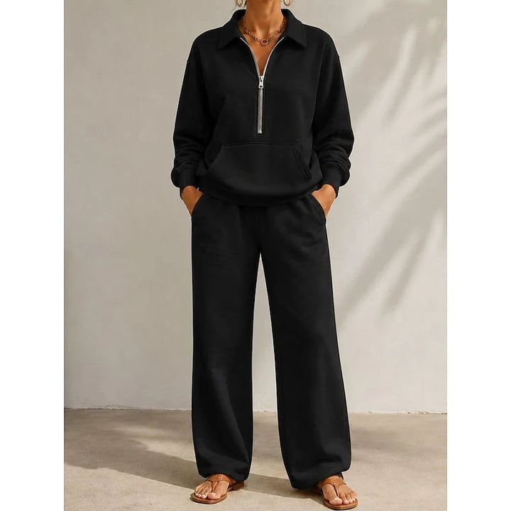 Women's Half-Zip Two-Piece Set in black