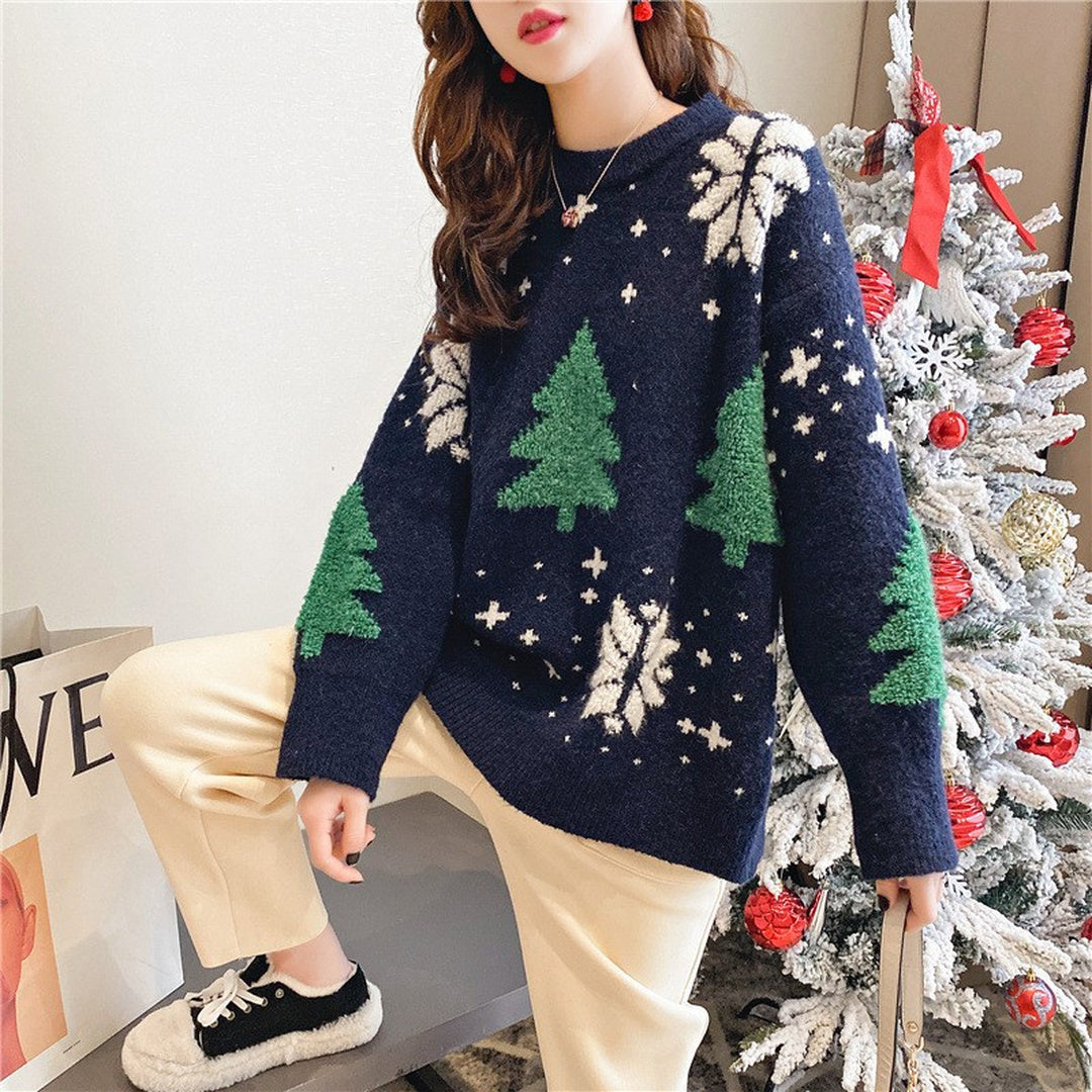 Women's Oversized Ugly Christmas Sweater in navy