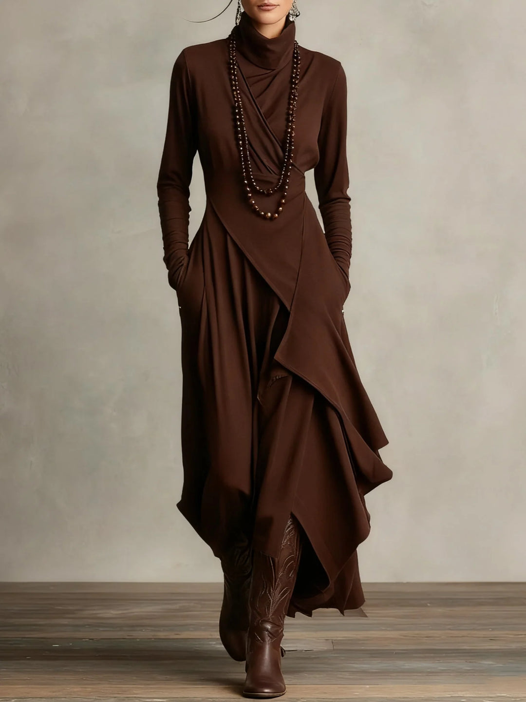 Women's Long Sleeve Maxi Dress in brown