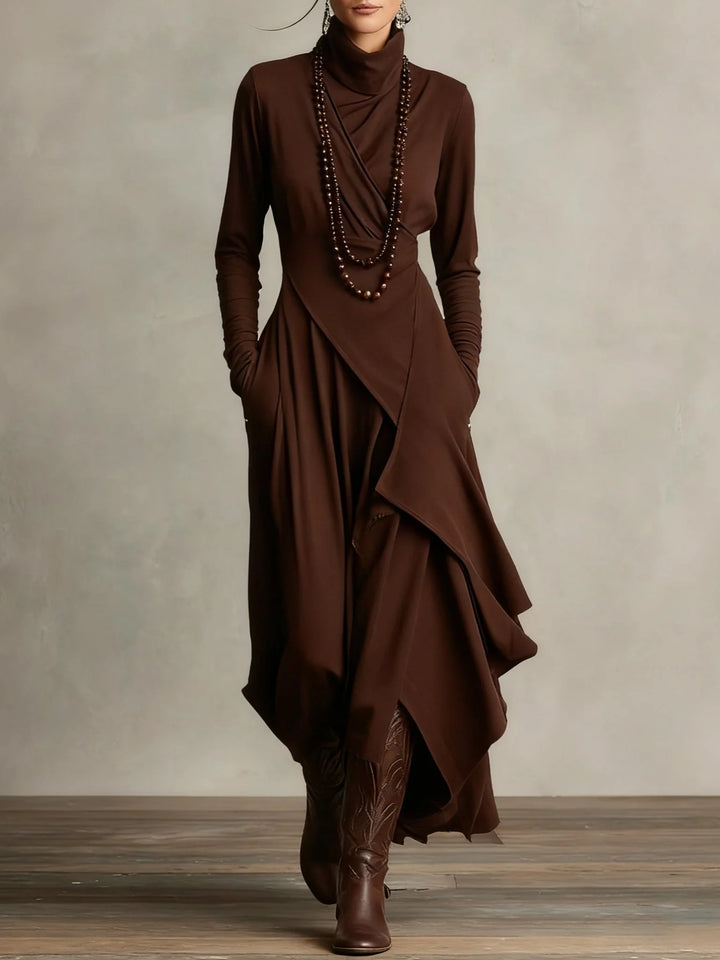 Women's Long Sleeve Maxi Dress in brown