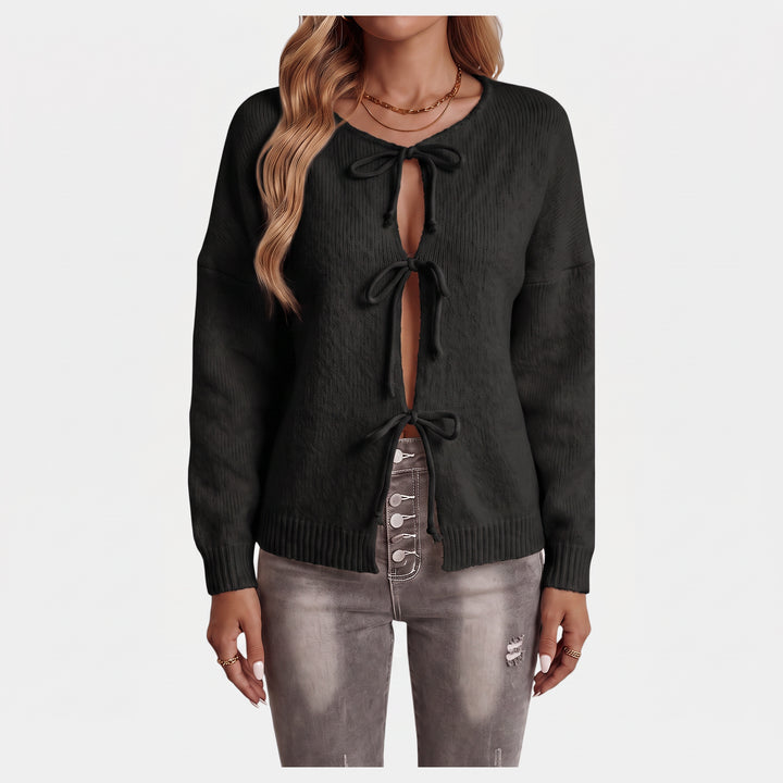 Women's Knit Oversized Cardigan, Tie Front Hip Length
