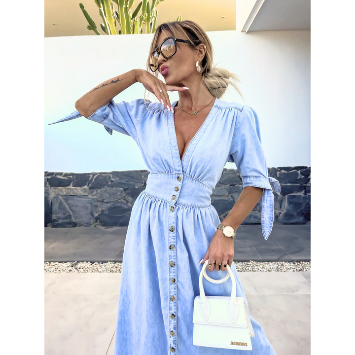 MAELLE | Women's Casual V-Neck Denim Dress