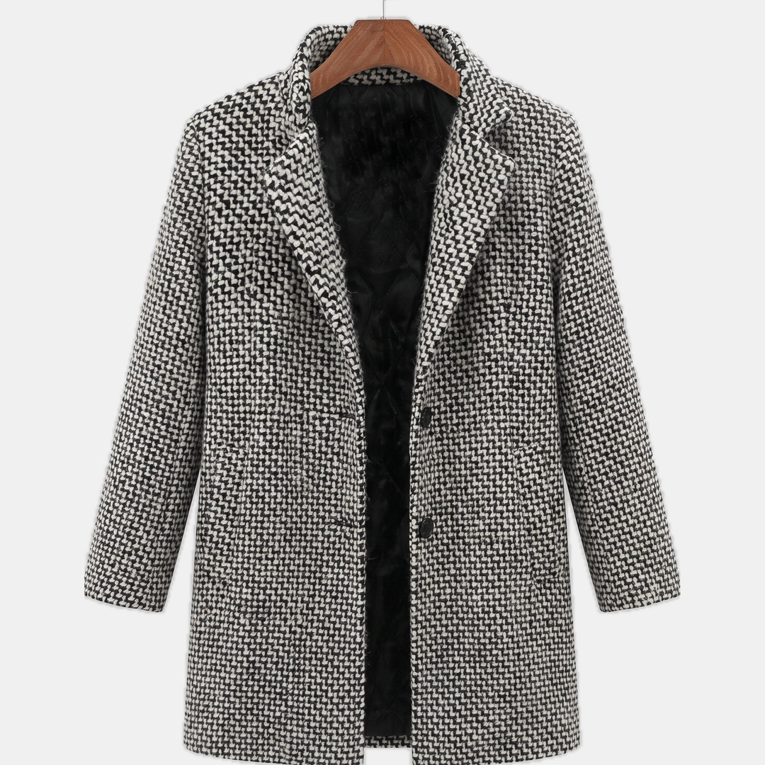 Women's Tailored Long Wool Winter Coat, Notch Lapel Side Pockets