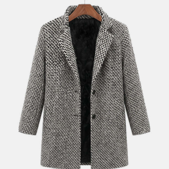 Women's Tailored Long Wool Winter Coat, Notch Lapel Side Pockets
