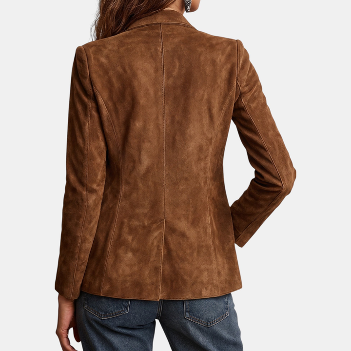 Women's Tailored Suede Blazer, Notch Lapel Button Front
