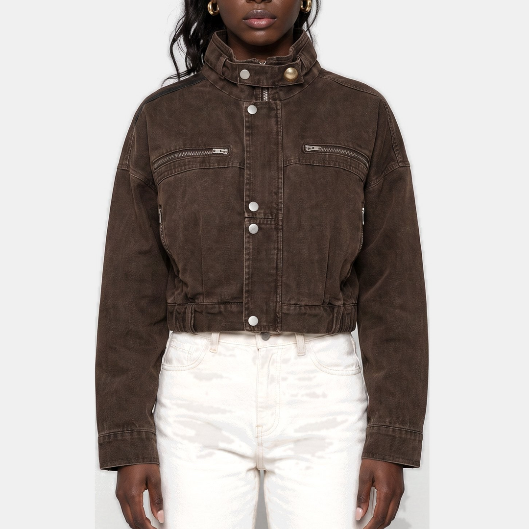 Women's Cropped Corduroy Jacket, Button Front Chest Pockets