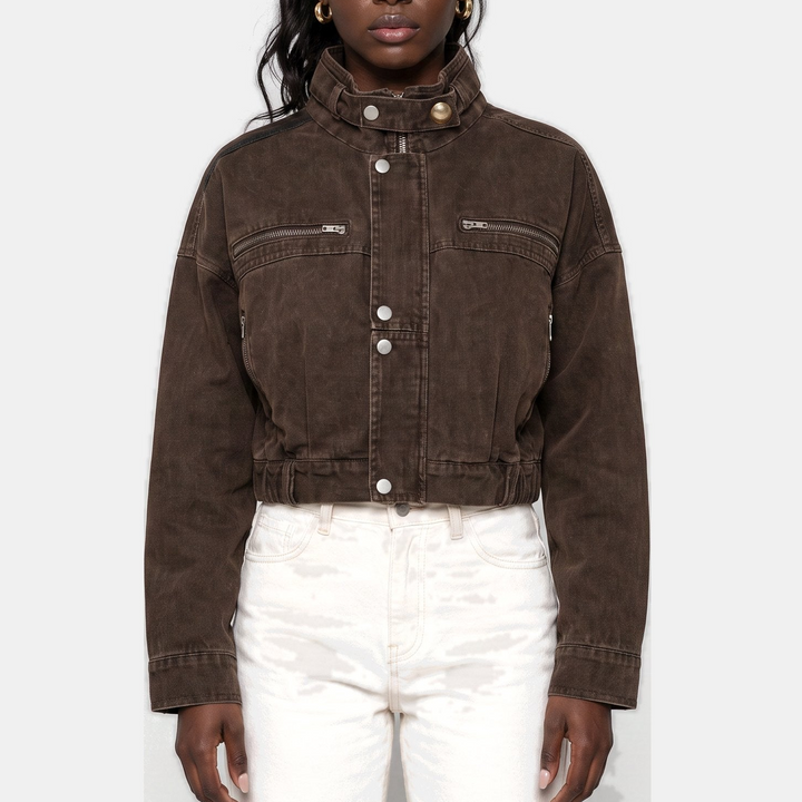 Women's Cropped Corduroy Jacket, Button Front Chest Pockets