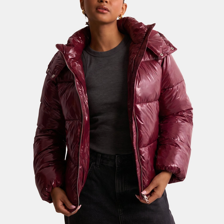 Women's Winter Cropped Puffer Jacket, Zip Front Side Pockets