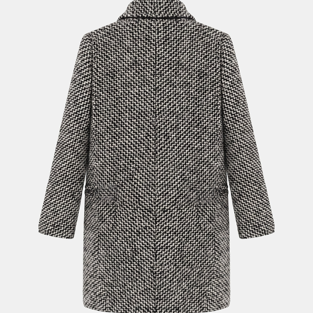 Women's Tailored Long Wool Winter Coat, Notch Lapel Side Pockets