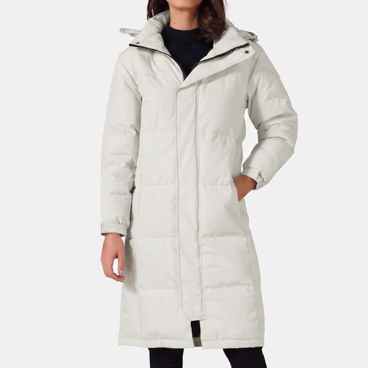 Women's Winter Long Puffer Jacket, Zip Front Side Pockets