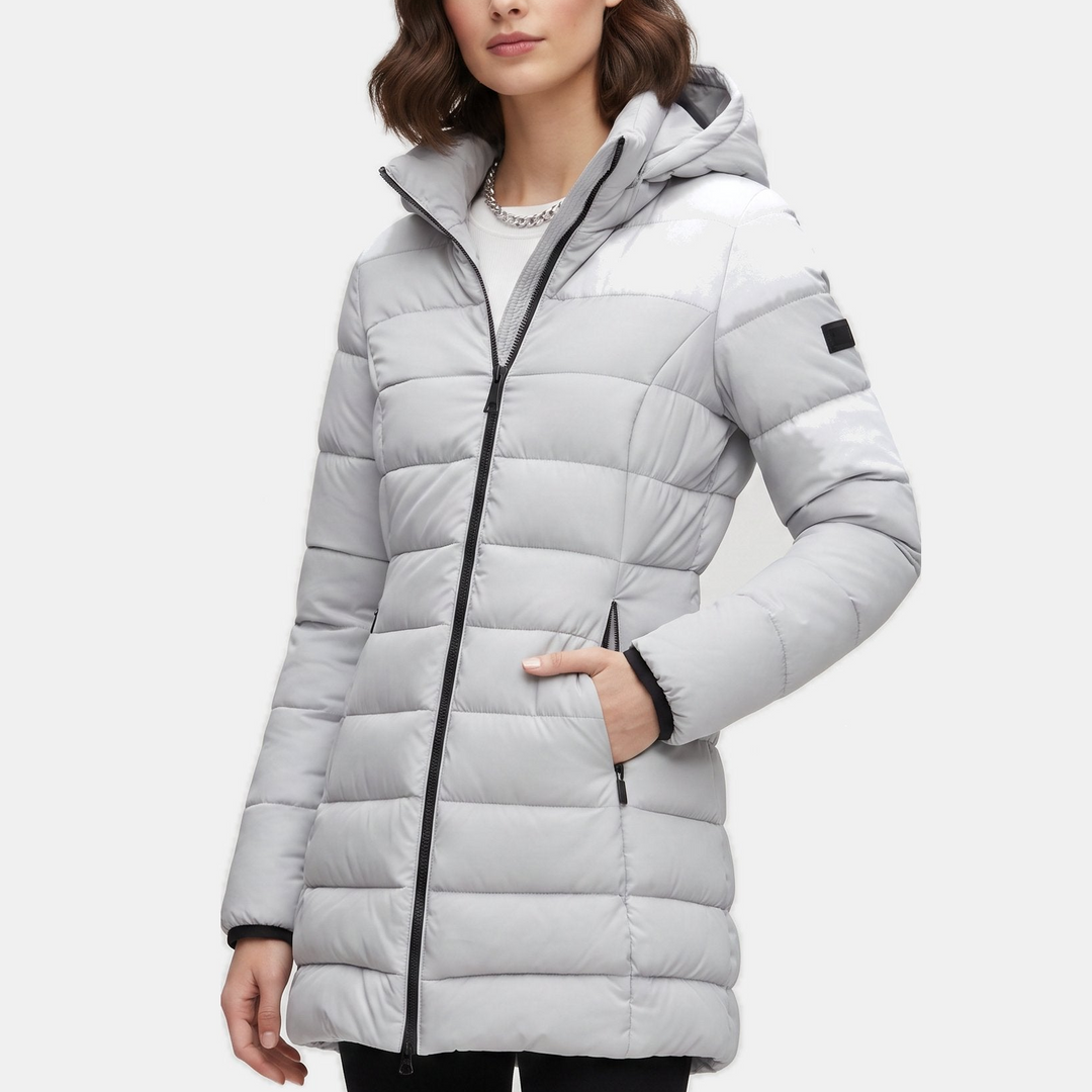 Women's Hooded Fur Winter Puffer Jacket, Zip Front