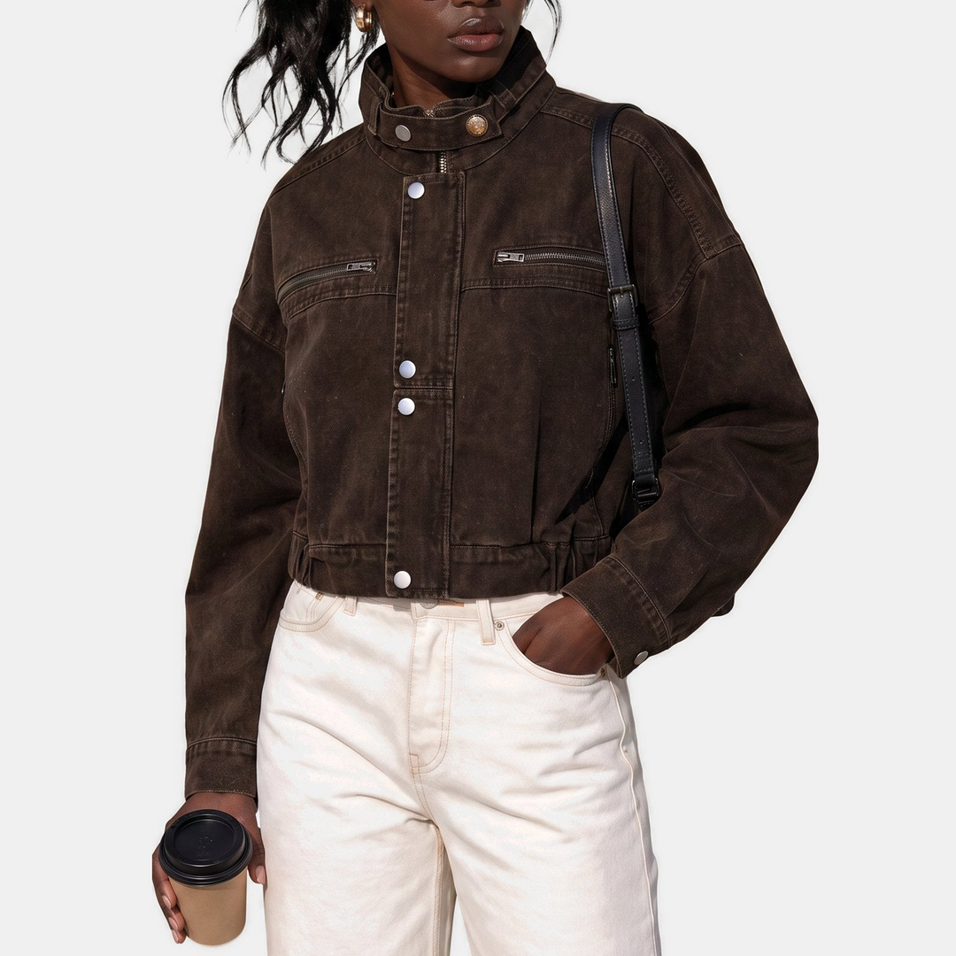 Women's Cropped Corduroy Jacket, Button Front Chest Pockets
