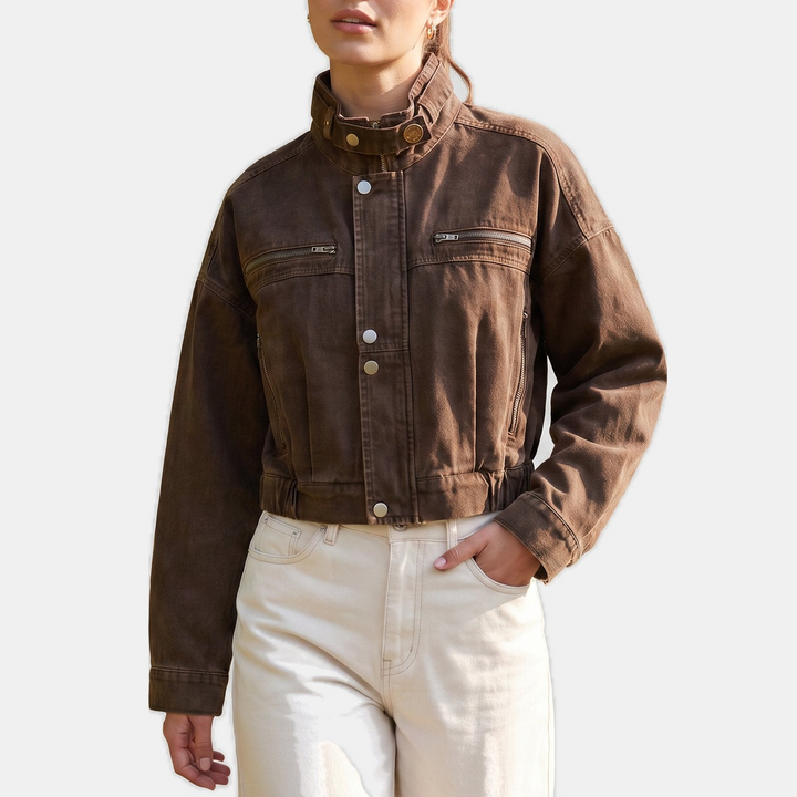Women's Cropped Corduroy Jacket, Button Front Chest Pockets