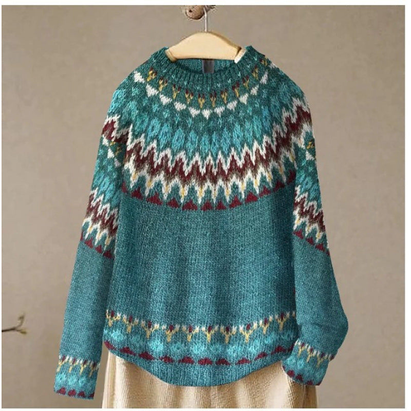 Women's Fair Isle Knit Sweater in teal