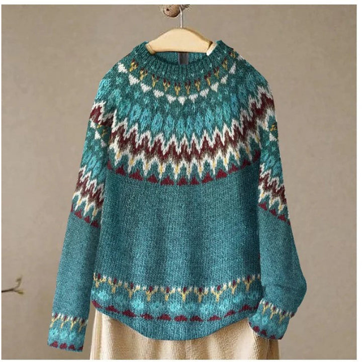 Women's Fair Isle Knit Sweater in teal