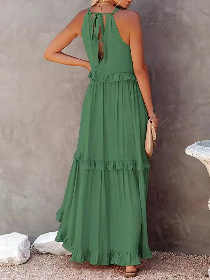 CHERRY | Tiered Ruffle Spaghetti Strap Maxi Sundress | Women's Summer Dress