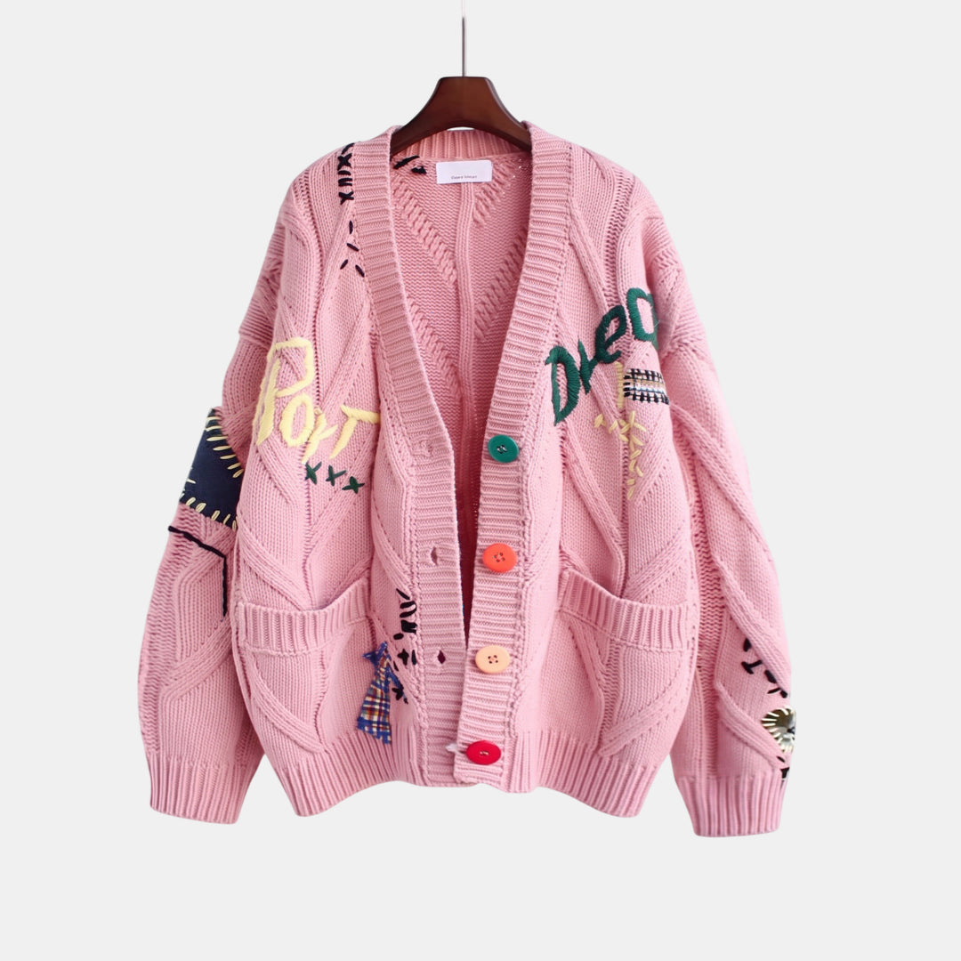 Women's Oversized Ugly Christmas Sweater in pink