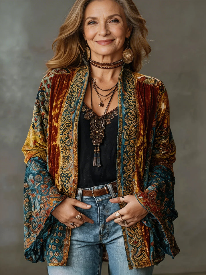 Women's Boho Oversized Cardigan in rust patchwork