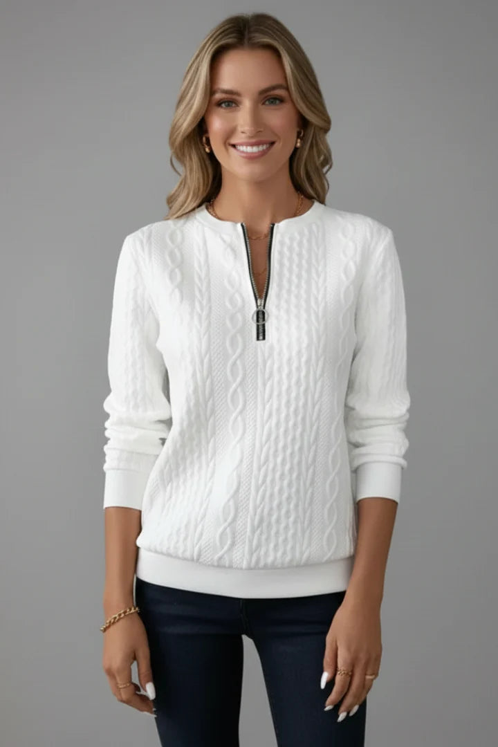 Women's Cable Knit Quarter-Zip Sweater in white
