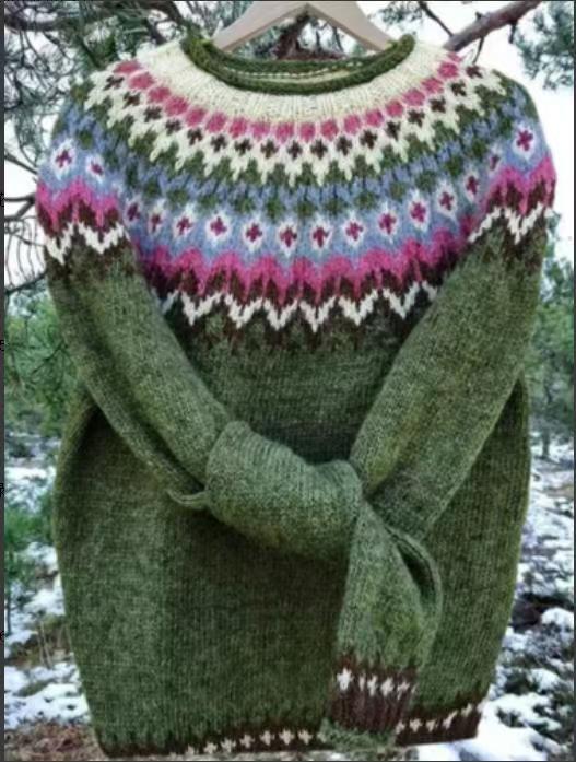 Women's Fair Isle Knit Sweater in green pink