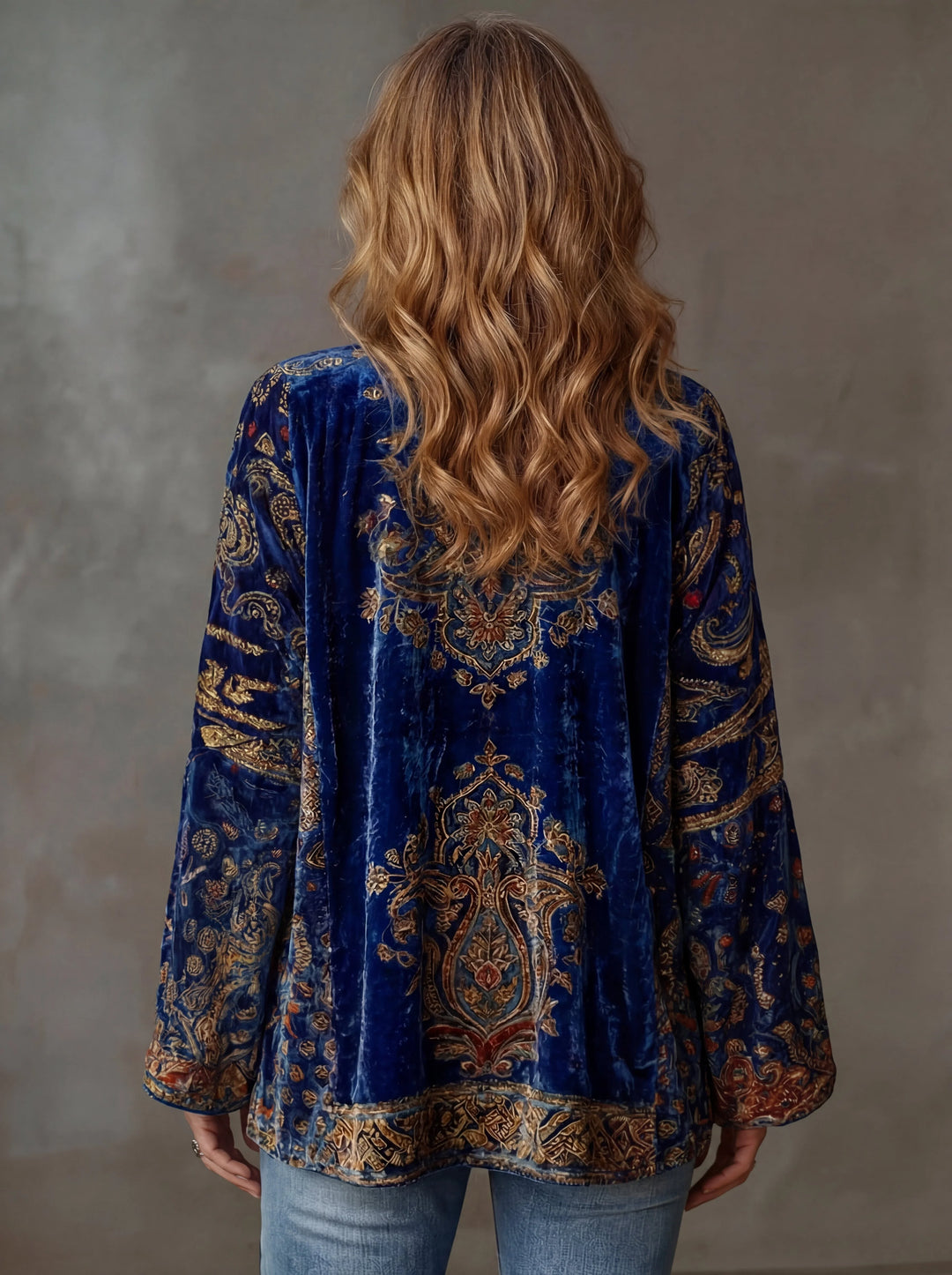 Women's Boho Oversized Cardigan in navy paisley