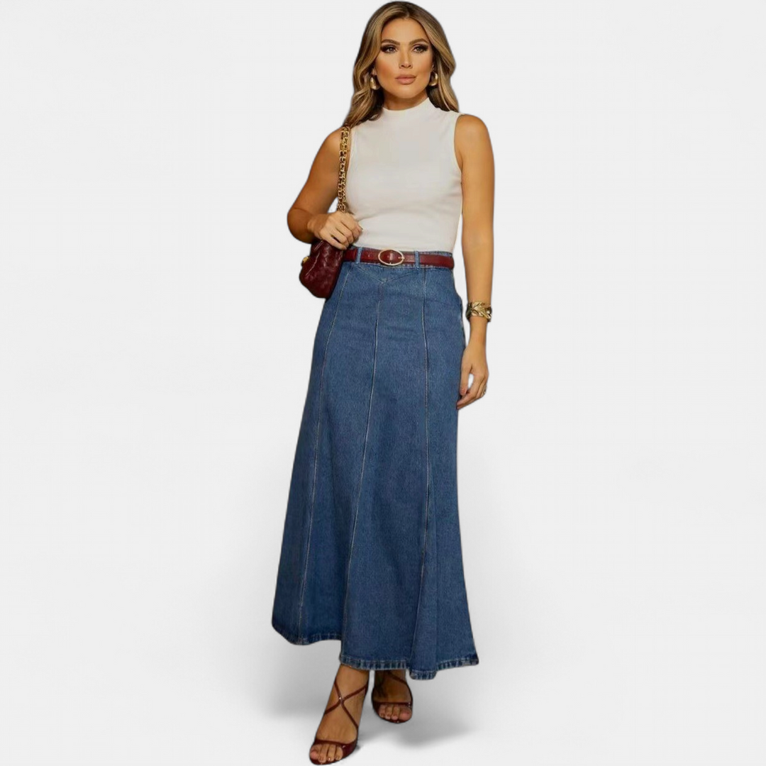 Women's High Waisted A Line Denim Maxi Skirt