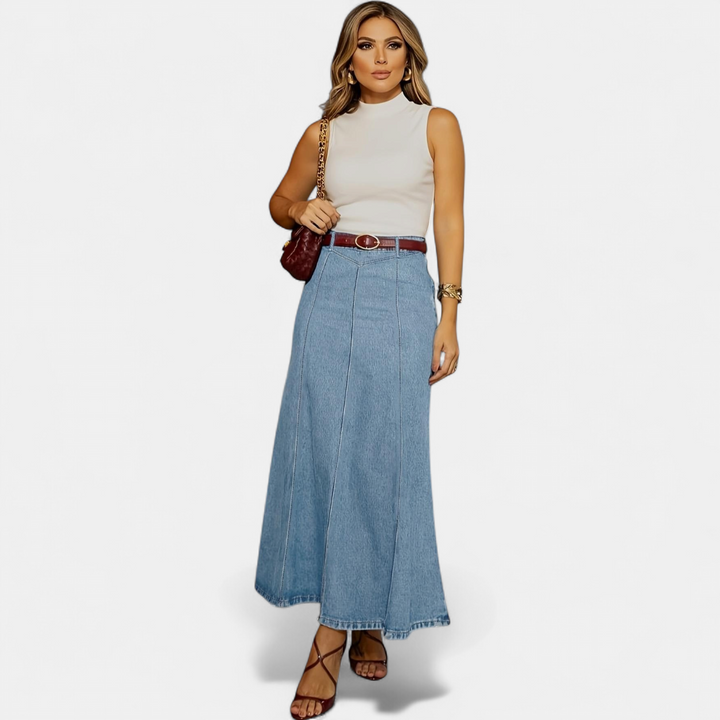 Women's High Waisted A Line Denim Maxi Skirt
