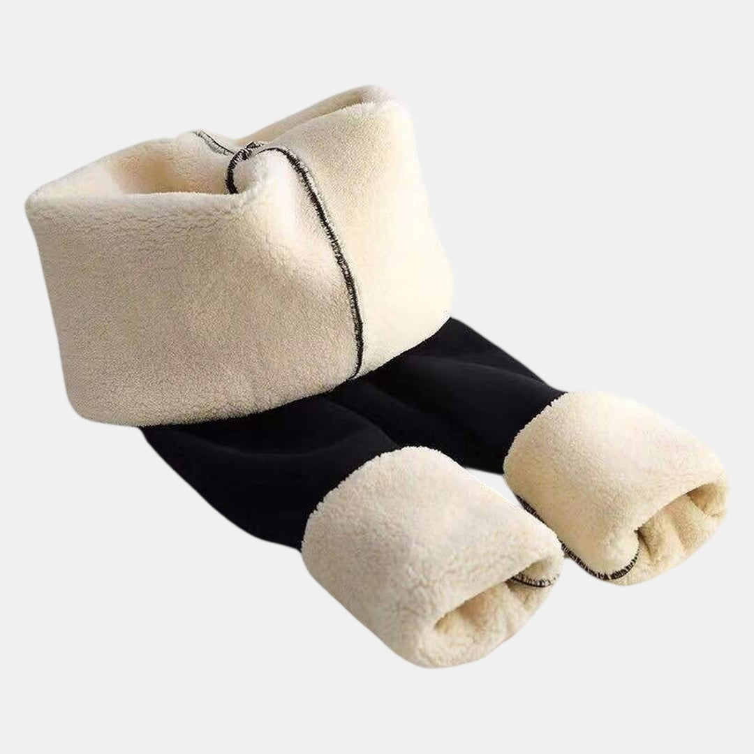 Fleece lined leggings, ankle cuff turned back showing the sherpa lining