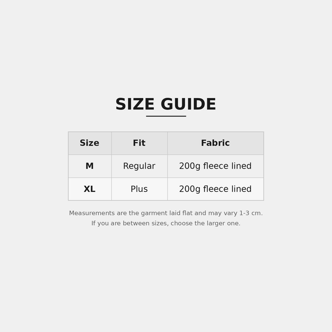 Size guide: regular and plus fit