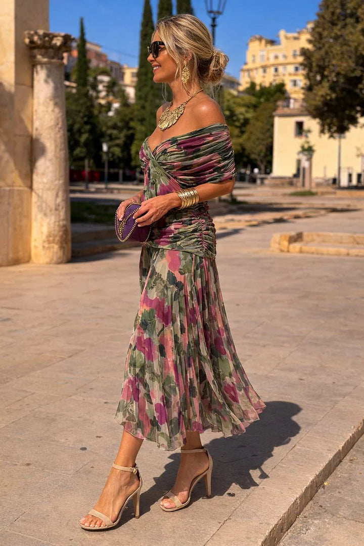 Women's Holiday Cocktail Dress in green floral