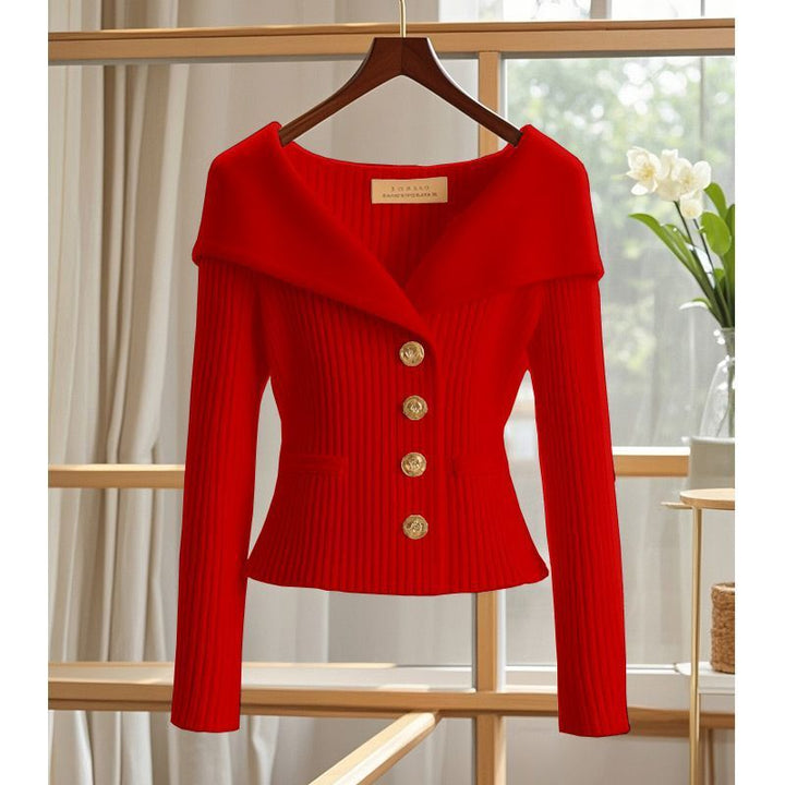 Women's Knit Cropped Cardigan in red