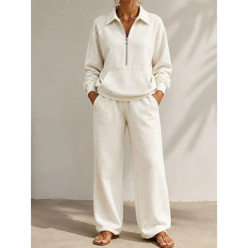 Women's Half-Zip Two-Piece Set in white