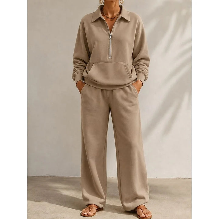 Women's Half-Zip Two-Piece Set in khaki