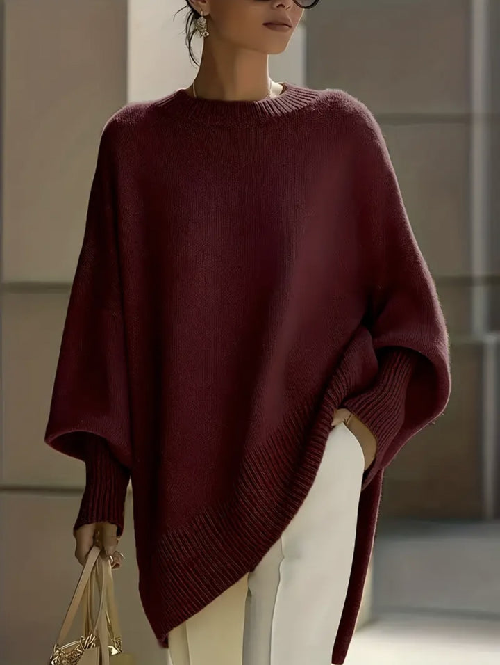 Women's Crew Neck Oversized Sweater in burgundy
