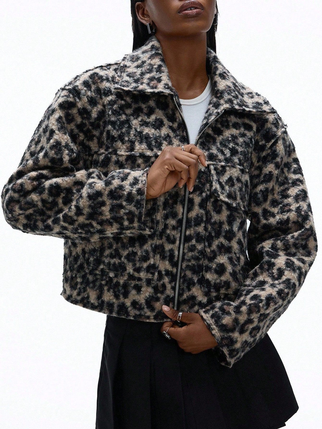 Women's Tweed Cropped Jacket in leopard