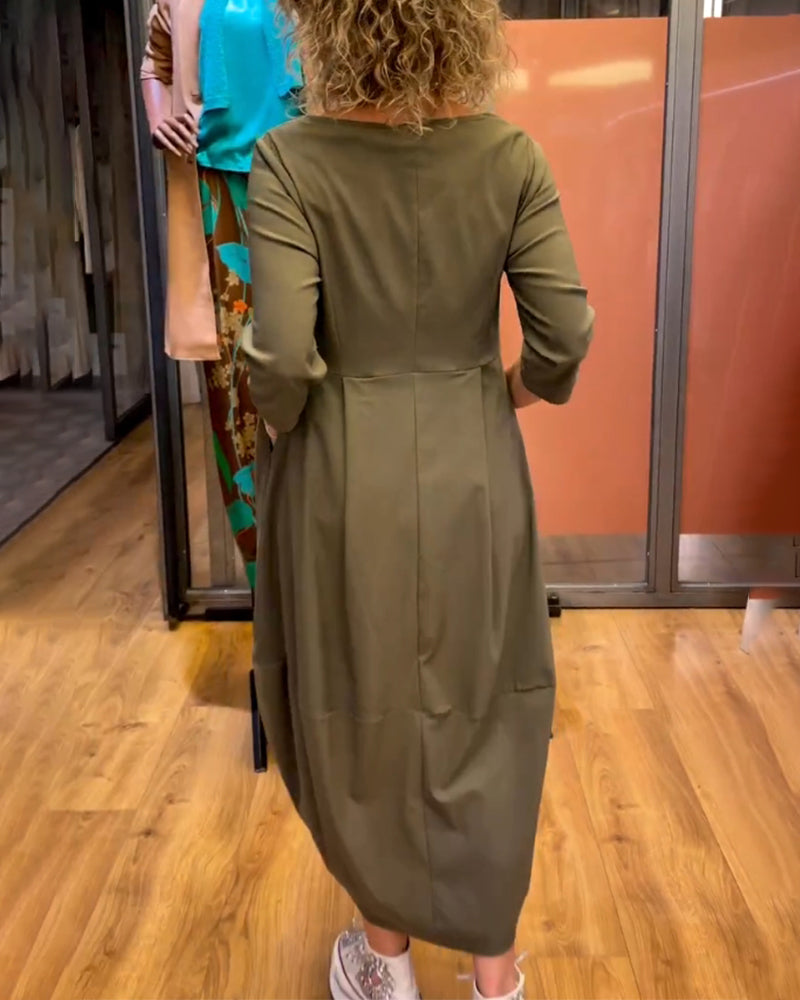 INARA | Elegant 3/4 Sleeve Flowing Midi Dress for Women | Casual Formal