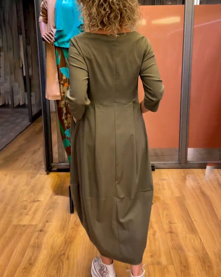 INARA | Elegant 3/4 Sleeve Flowing Midi Dress for Women | Casual Formal