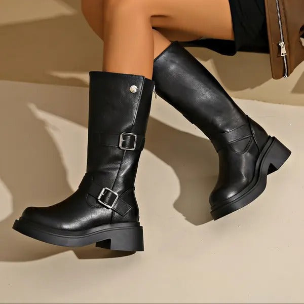 Women's Platform knee high boots, Square Toe Block Heel